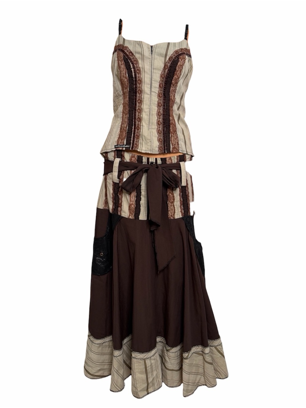Vintage Des Filles à la Vanille French Designer Corset Top Skirt Set Striped
